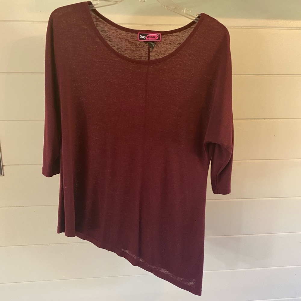 Plain Maroon shirt with angled bottom
